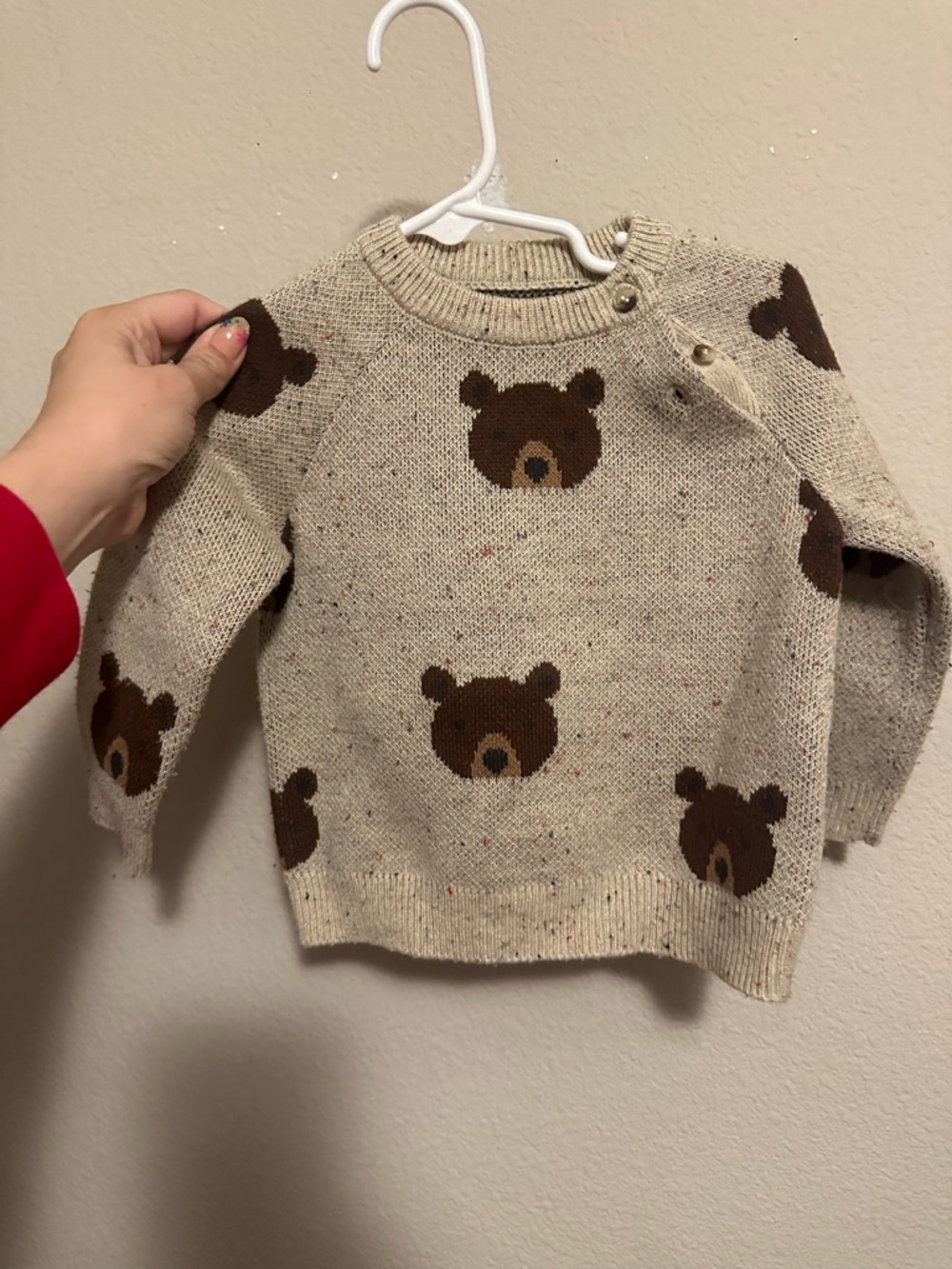 George Cream Knit Baby Sweater with Brown Bear Motif
